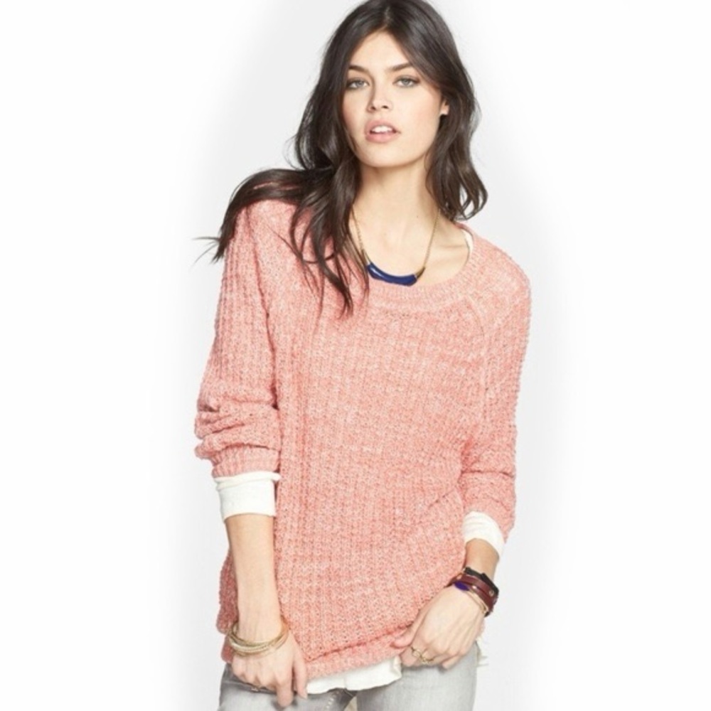 Free People Star Dune Marled Chunky Knit Sweater Womens‎ XS Petite Tall Pink